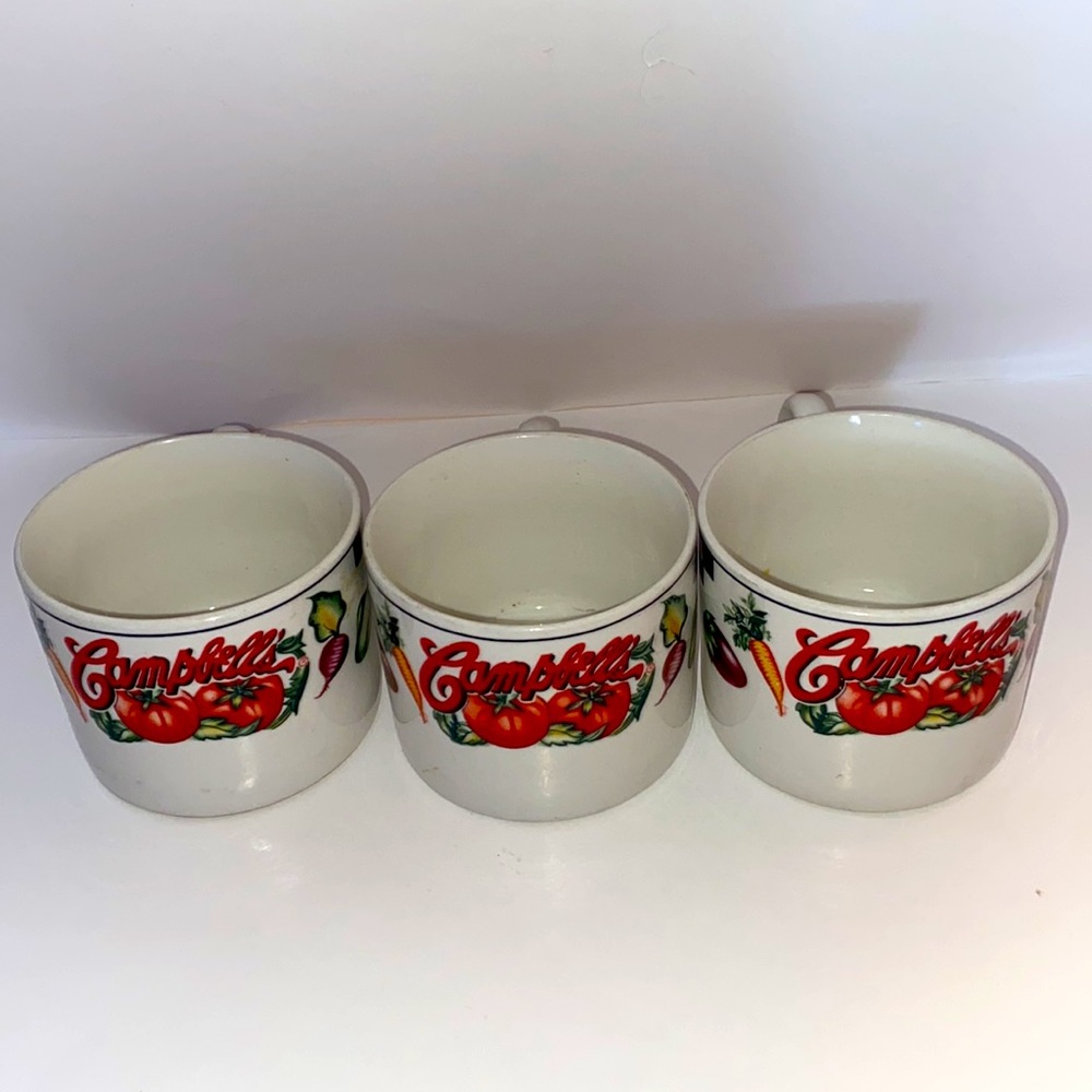 Vintage set of 3 Campbell’s soup mug, Gibson 1997 checkerboard border/vegetables